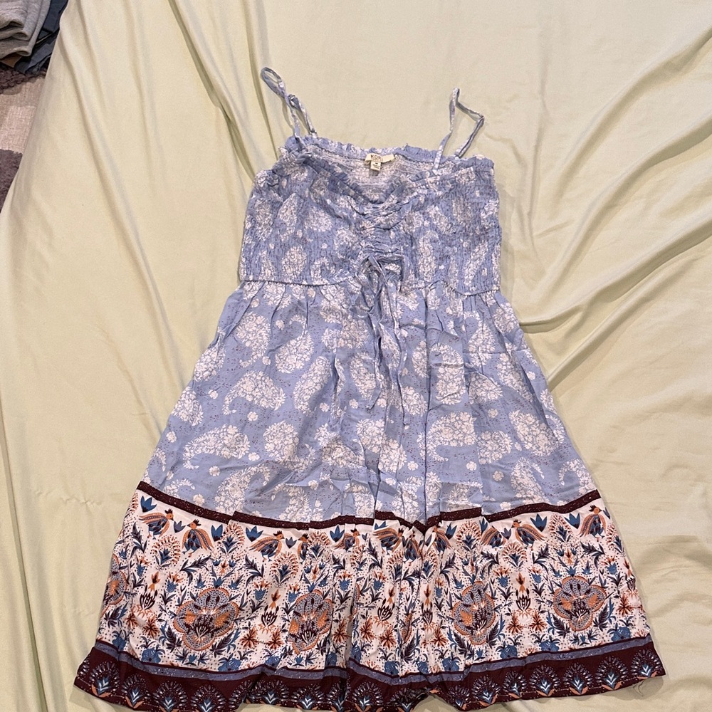 Light Blue Floral Sundress with Border Print